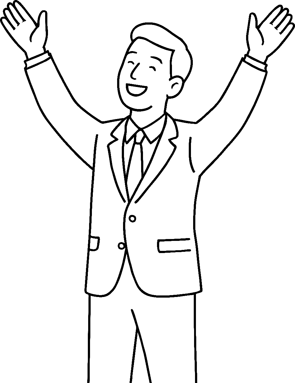 Business man happily facing upward